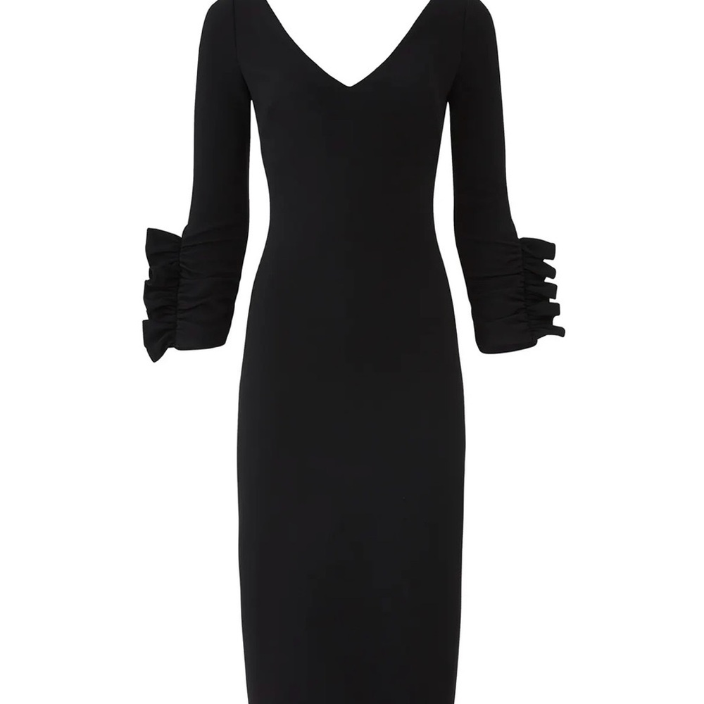 Badgley Mischka Black Long Sleeve Dress with Ruffle Detail